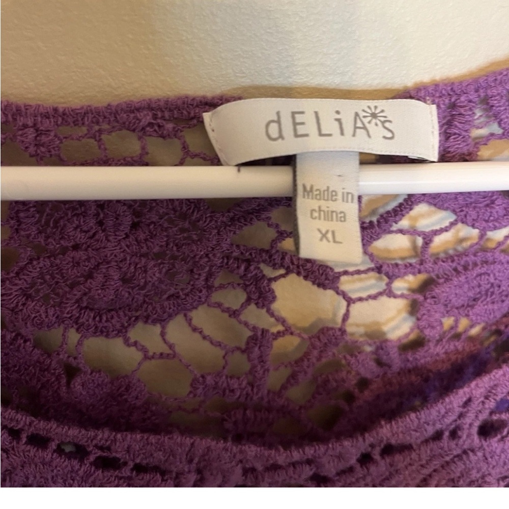 dELiA*s Women's Purple Lace Short Sleeve Crop Top Size XL EUC Y2K Style Vintage - Picture 4 of 6